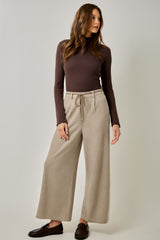 Suede Accent Melange Wide Leg Pants Stone