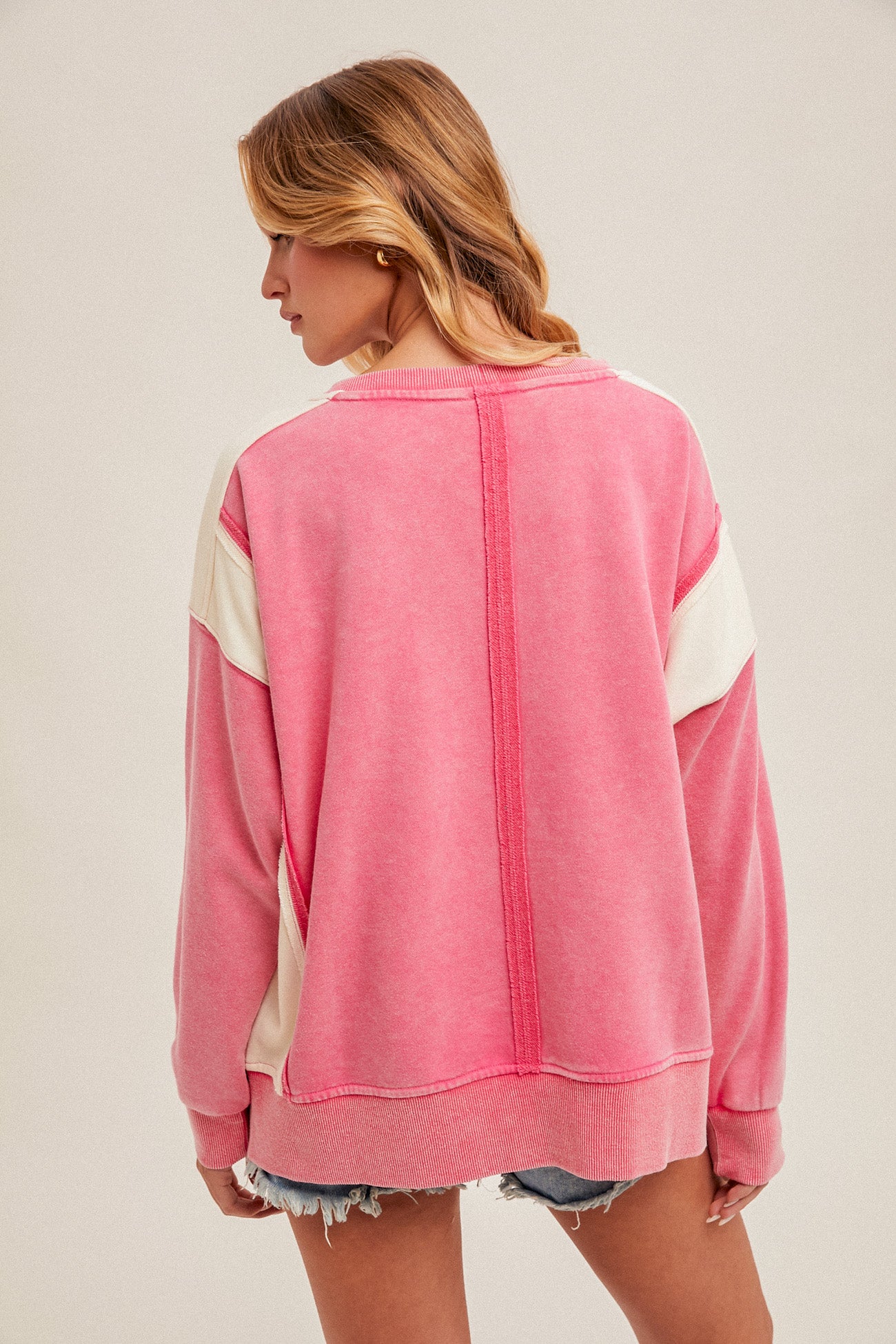 Colorblock Oversized French Terry Sweatshirt Fuchsia