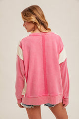 Colorblock Oversized French Terry Sweatshirt Fuchsia