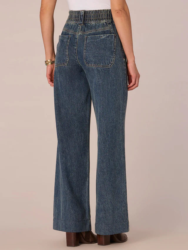 Skyrise Wide Leg Smocked Waist Jeans Blue