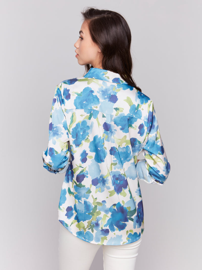 Printed Satin Button Down Shirt Lime