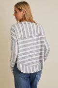 Button Down Raw Edge Stripe White-Grey Stripe