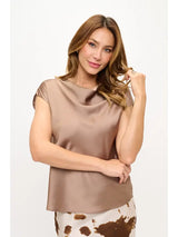 Solid Satin Cowl Neck Top Dune