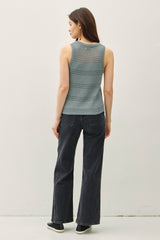 Crochet Knit Classic Cut Tank Teal Blue