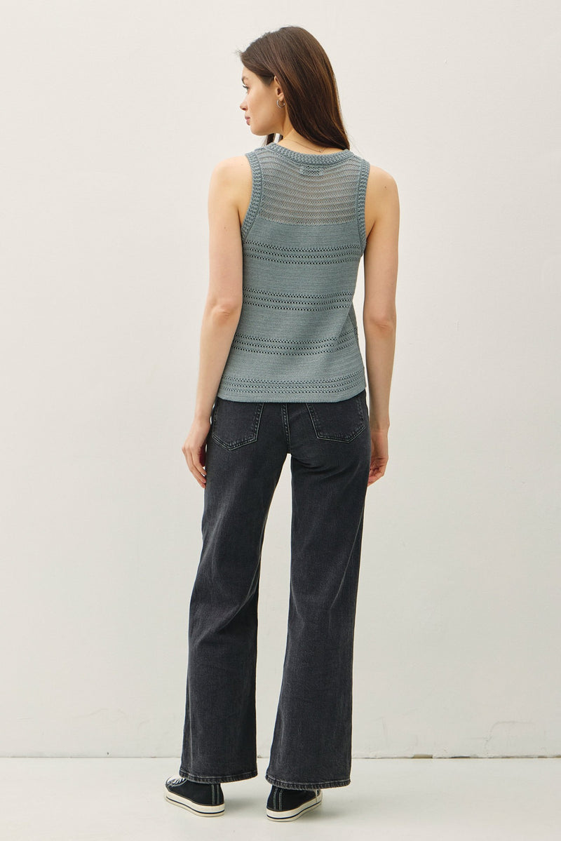 Crochet Knit Classic Cut Tank Teal Blue