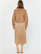 Pullover Sweater Pleated Midi Dress Set Tan