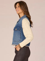 Oversized Sherpa Lined Denim Vest Blue