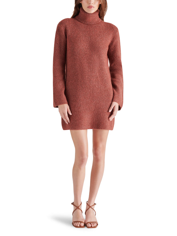 Abbie Rib Mock Neck Mini Sweater Dress Baked Apple