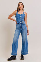 Kendall Wide Leg Denim Jumpsuit Medium Dark