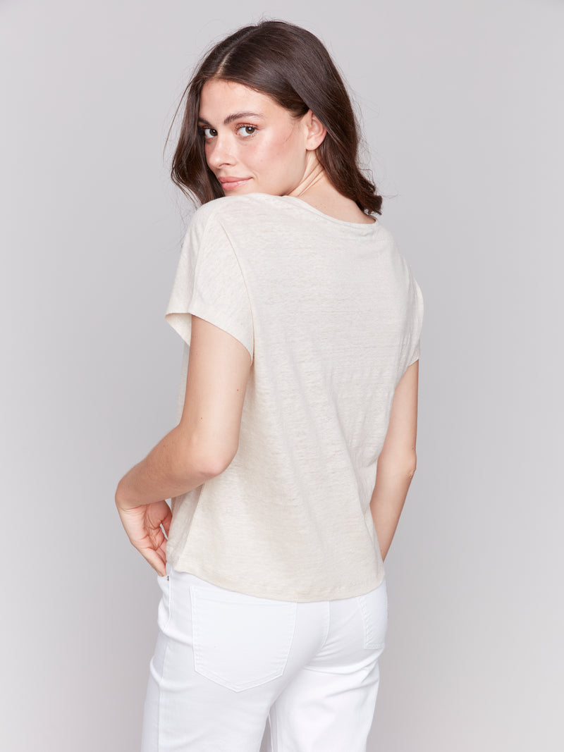Foil Brushed Short Sleeve Dolman Tee Champagne