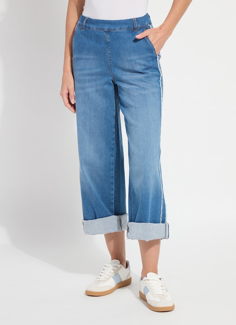 Andie Fringe Detail Denim Pants Authentic Midwash