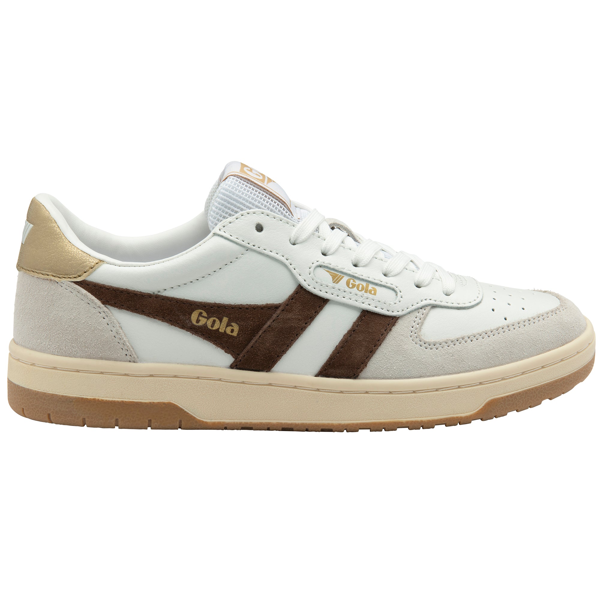 Hawk Sneakers White, Dark Brown + Gold