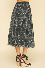 Tiered Embroidered Maxi Skirt Black