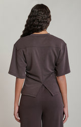 Pleated Sides Tshirt Soft Brown