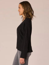 Mixed Media Rhinestone Knit Long Sleeve Top Black