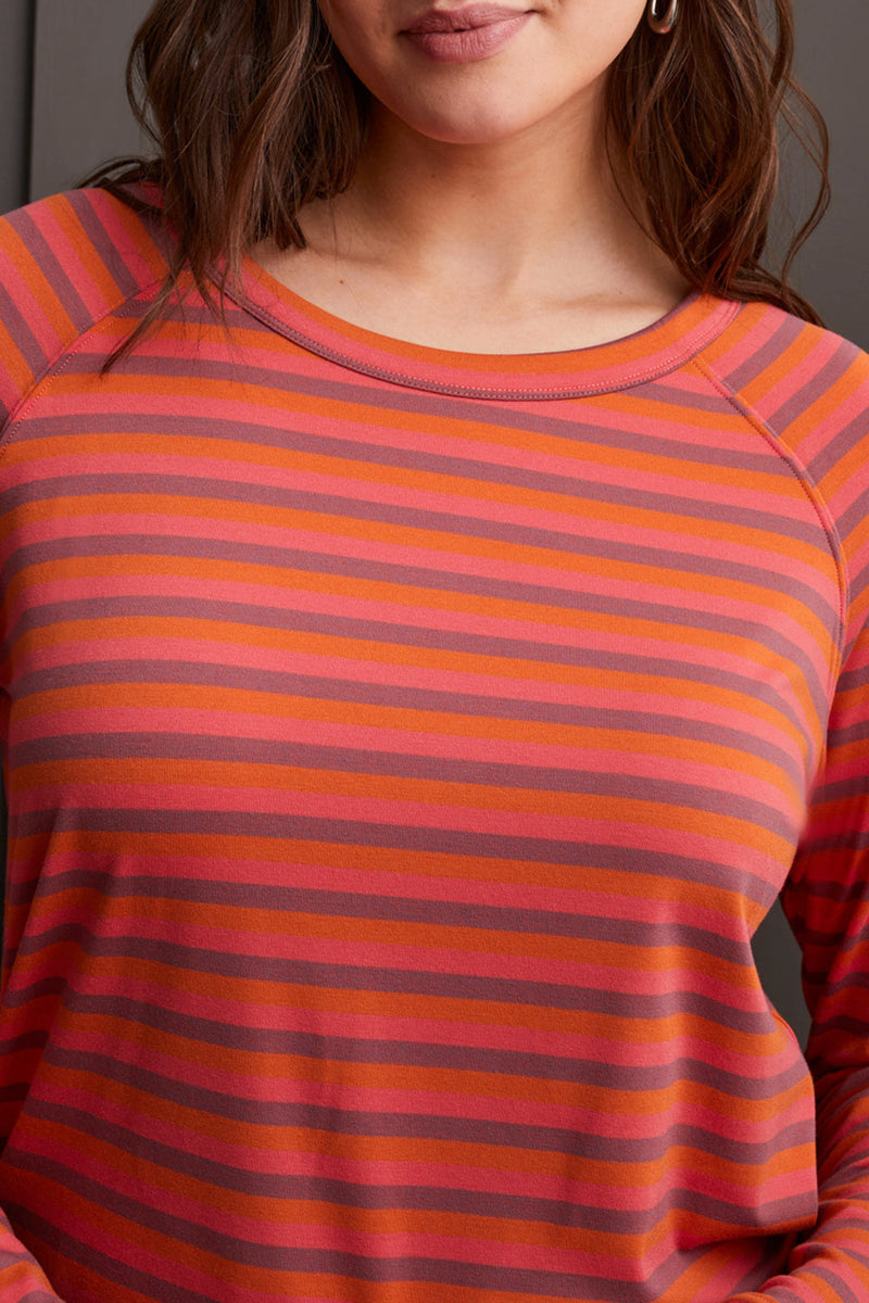Crew Neck Striped Raglan Long Sleeve Top Grenadine