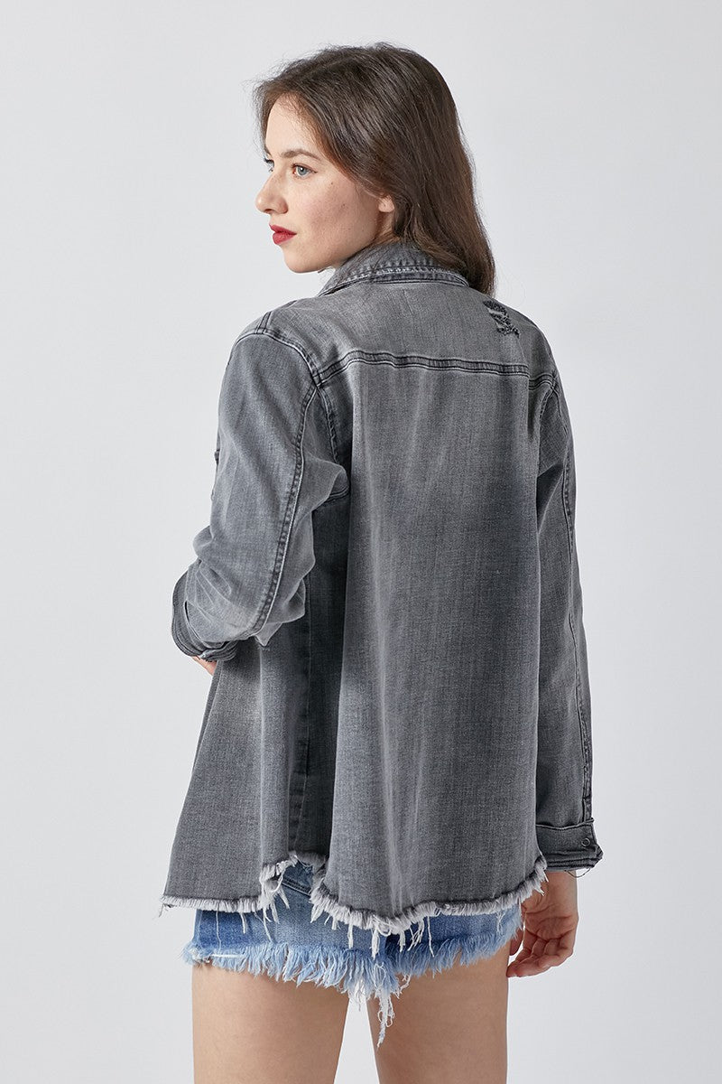 Vintage Stretch Denim Shirt Light Grey