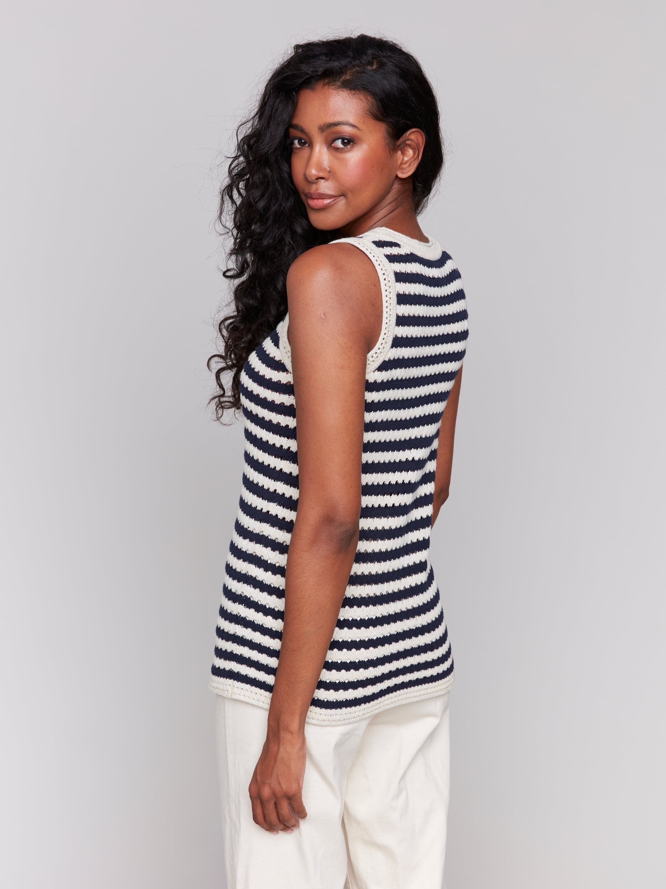 Striped Novelty Stitch Sweater Tank Nautical