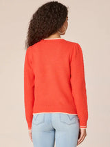 Round Neck V Yoke Stitch Mix Sweater Poppy Red + Rose Smoke