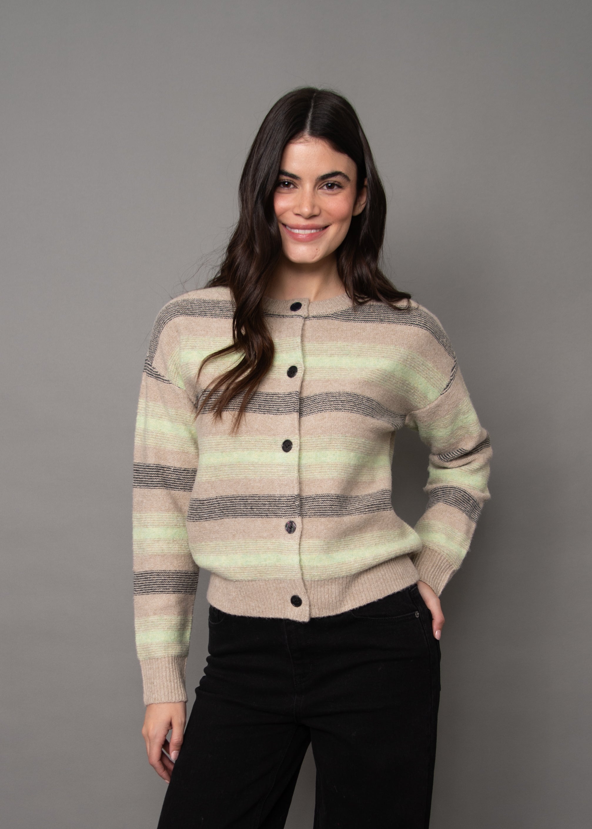 Nisha Buttoned Crew Neck Cardigan Beige