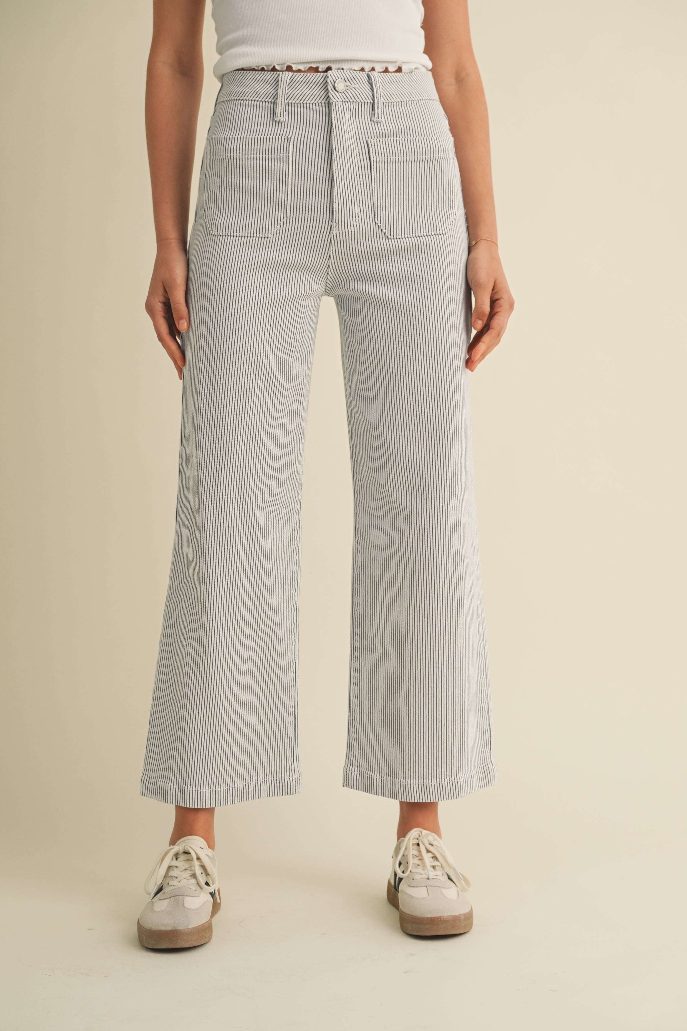 Patch Pocket Wide Leg Pants Stripe