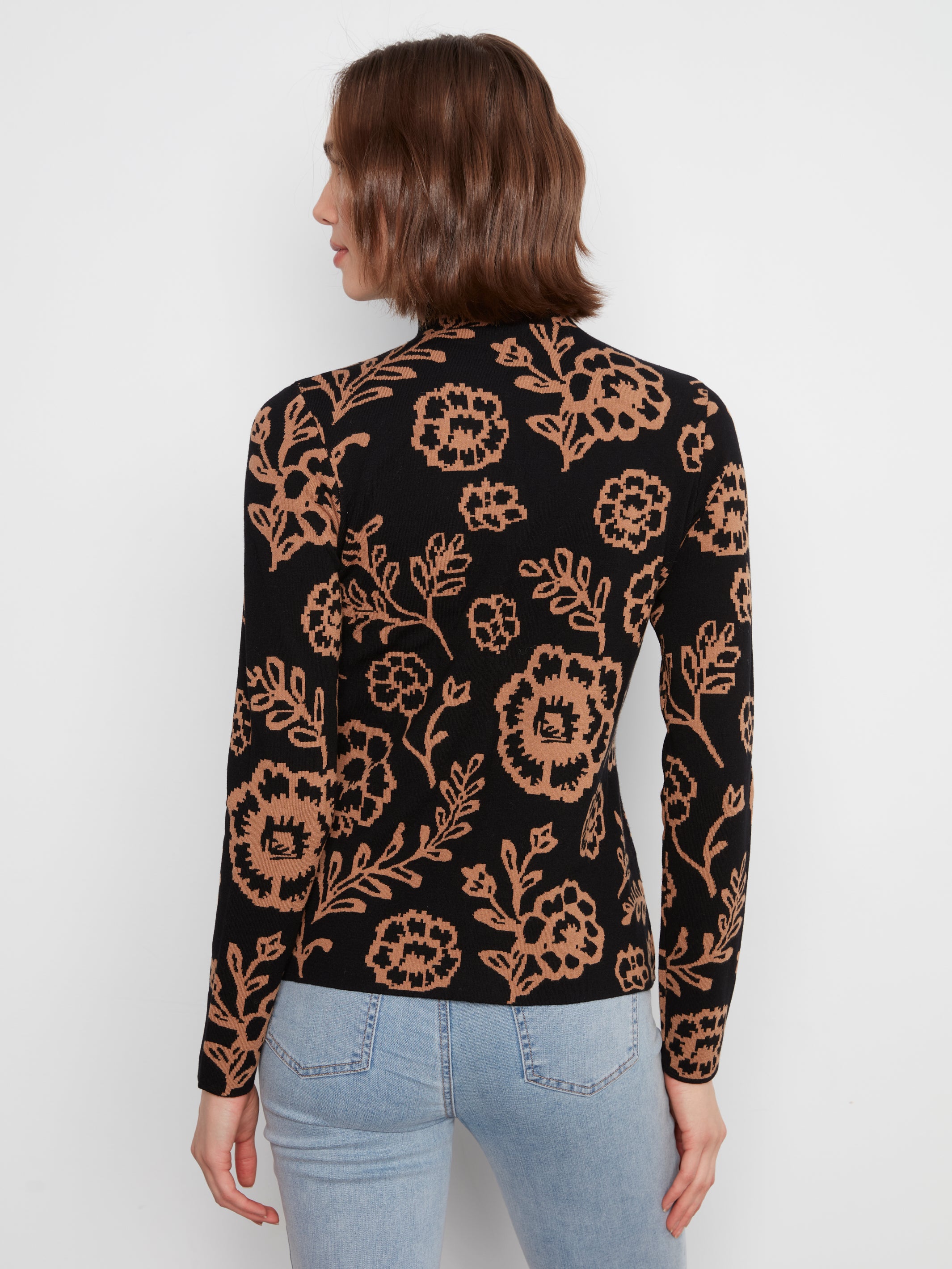 Contrast Floral Reversible Mock Neck Sweater Ember