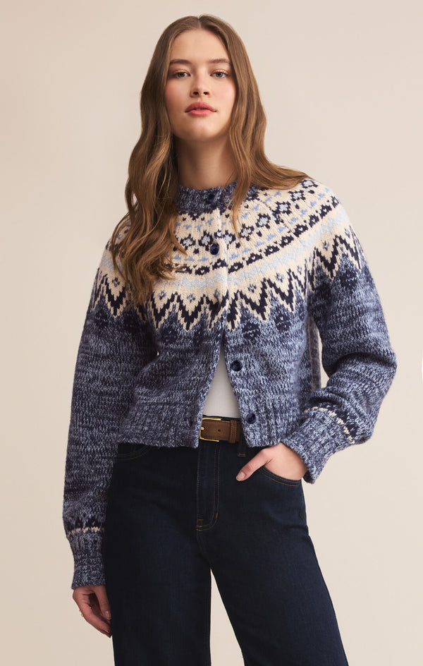North Sea Fairisle Cardigan Blue Velvet Heather