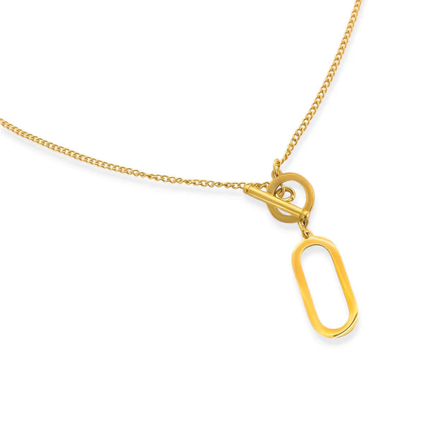 Curb Chain Oval Toggle 18k Gold Water Resistant Necklace