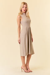 Mock Neck Sleeveless Sweater Midi Dress Oatmeal
