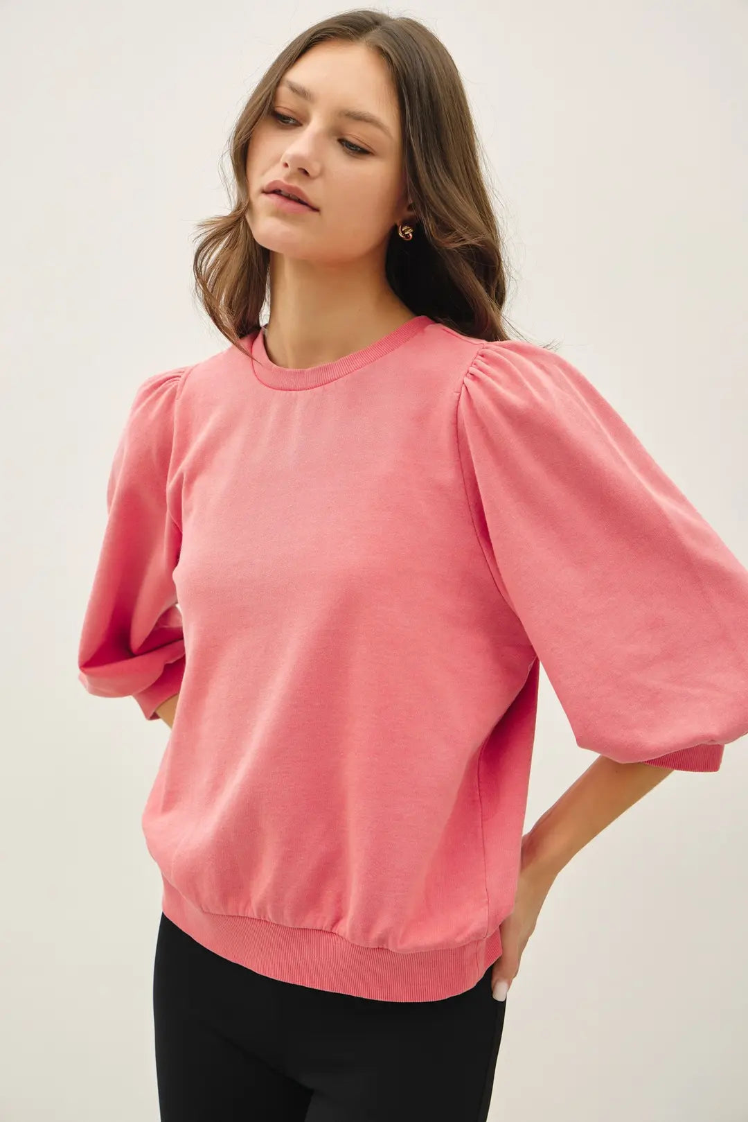 Puff Half Sleeve French Terry Top Coral