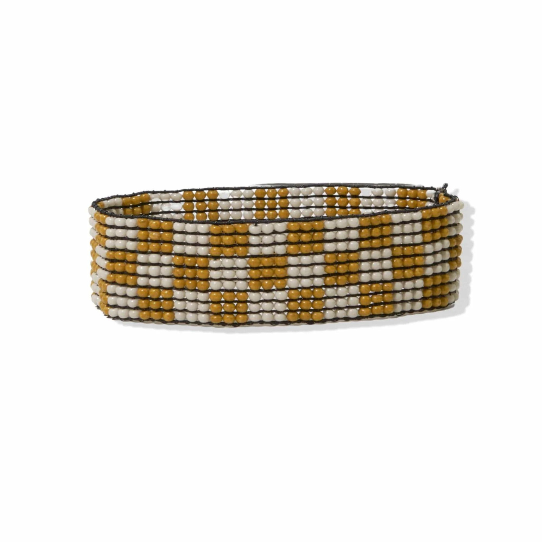 Check Beaded Stretch Bracelet Citron + Ivory