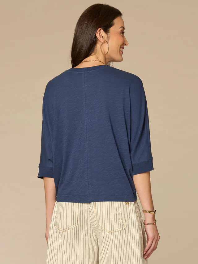 3/4 Dolman Sleeve Embroidered Knit Top Navy Multi