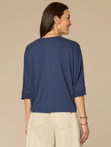 3/4 Dolman Sleeve Embroidered Knit Top Navy Multi