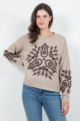 Floral Medallion Knit Sweater Mocha
