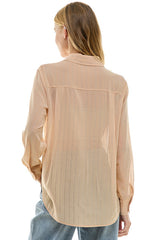 Crystal Pinstripe Button Down Shirt Nude