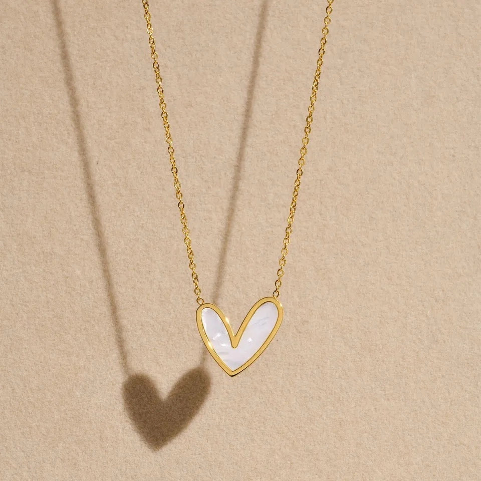 Abigail Mother of Pearl Heart Necklace Gold