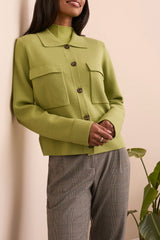 Collared Button Down Sweater Cardigan Wasabi