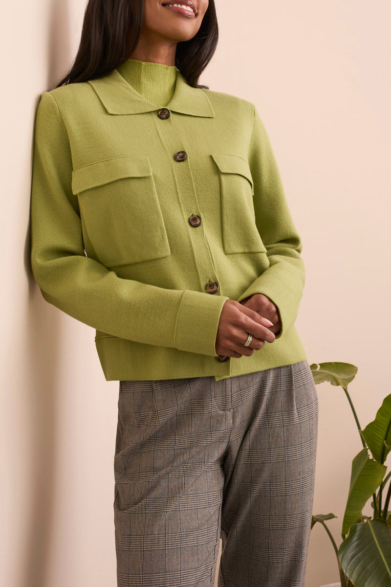 Collared Button Down Sweater Cardigan Wasabi