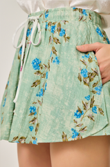Floral Print Cotton Gauze Skort Sage + Ivory