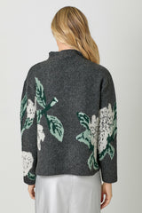 Oversize Floral Print Funnel Neck Sweater Charcoal