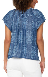 Front Tie Flutter Sleeve Woven Top Tribal Allover