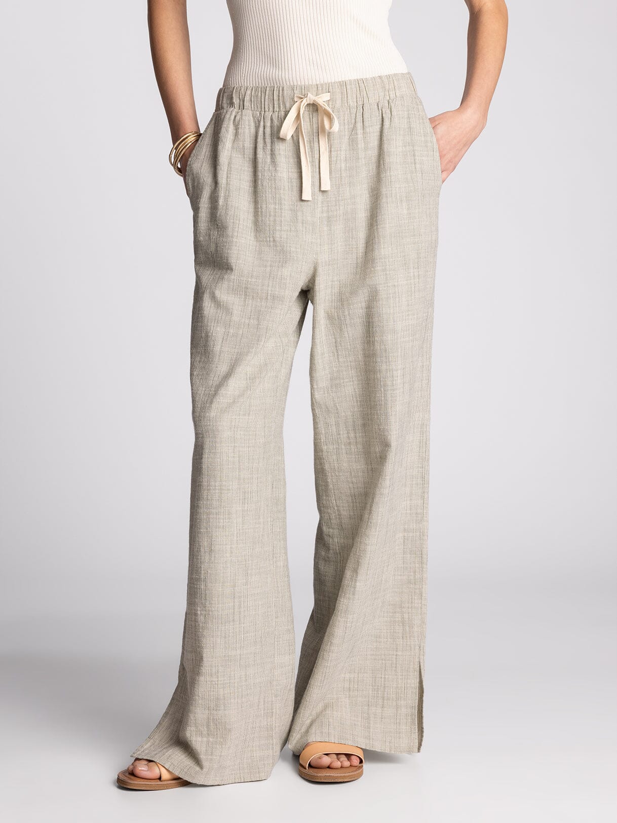 Sable Pants Ivory Forest Green Stripe