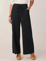 High Rise Ponte Patch Pocket Utility Wide Leg Pants Black