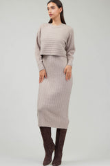 Textured Stripe Long Sleeve Popover Dress Oatmeal
