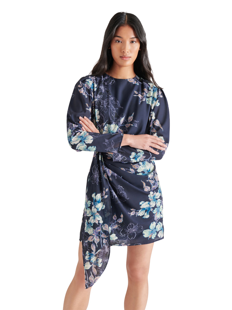 Jasmin Side Tie Floral Mini Dress Maritime Blue