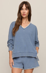 Cam Knit Denim Whipstitch Top Santorini Indigo