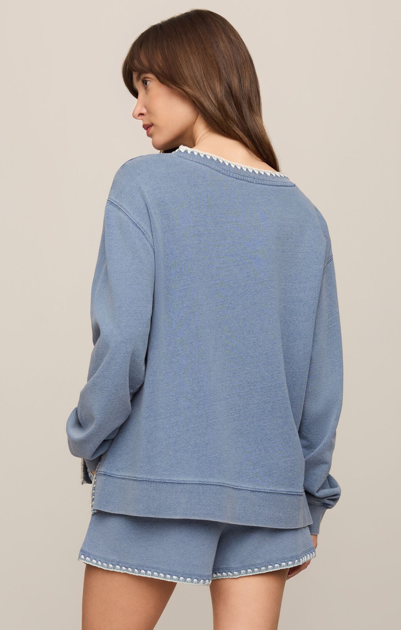 Cam Knit Denim Whipstitch Top Santorini Indigo