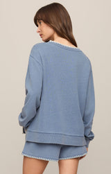 Cam Knit Denim Whipstitch Top Santorini Indigo