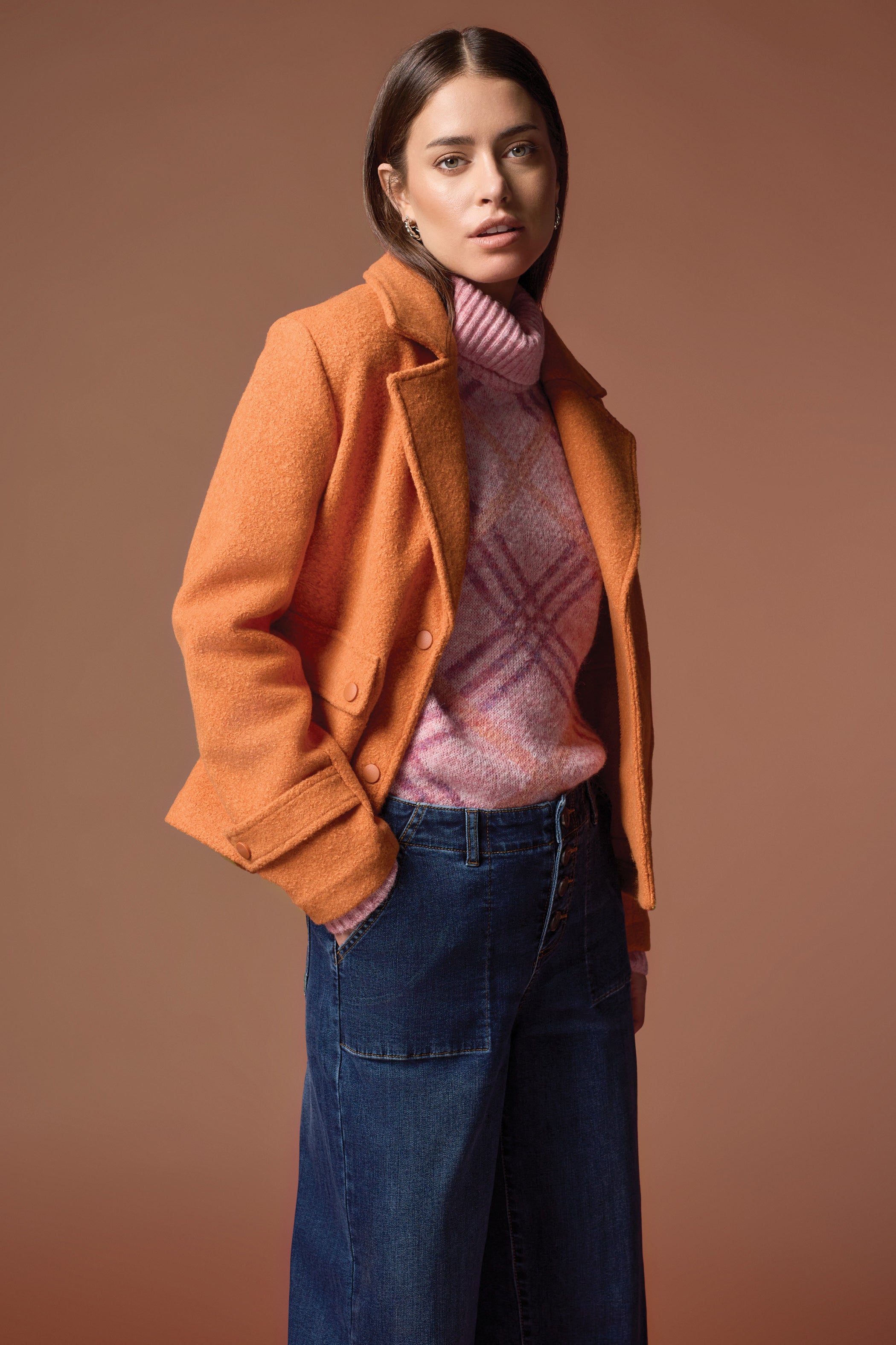 Boiled Wool Snap Button Peacoat Burnt Orange