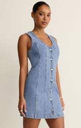 Jolie Denim Seamed Mini Dress Avalon